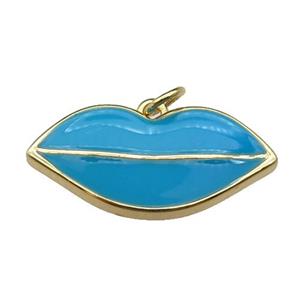copper Lip pendant, blue enamel, gold plated, approx 12-25mm