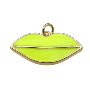 copper Lip pendant, yellow enamel, gold plated, approx 12-25mm