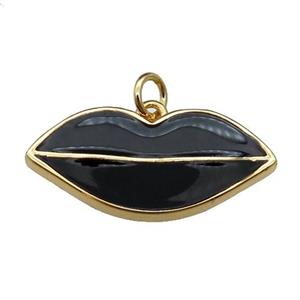 copper Lip pendant, black enamel, gold plated, approx 12-25mm