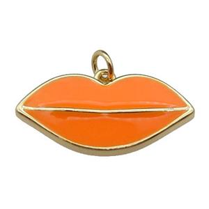 copper Lip pendant, orange enamel, gold plated, approx 12-25mm