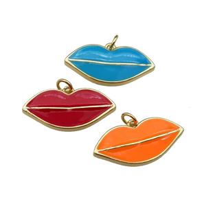 mix copper Lip pendant, enamel, gold plated, approx 12-25mm