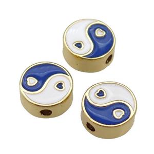 copper Taichi Beads blue enamel, gold plated, approx 10mm