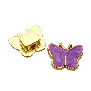 copper Butterfly Beads with purple enamel, gold plated, approx 11-14mm
