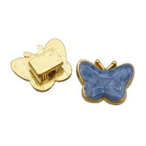 copper Butterfly Beads with blue enamel, gold plated, approx 11-14mm