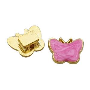 copper Butterfly Beads with pink enamel, gold plated, approx 11-14mm