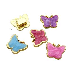 mixed copper Butterfly Beads with enamel, gold plated, approx 11-14mm