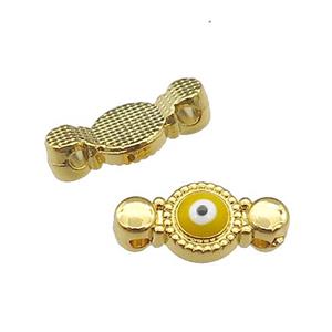 copper Evil Eye connector with yellow enamel, gold plated, approx 8-17mm