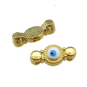 copper Evil Eye connector with white enamel, gold plated, approx 8-17mm