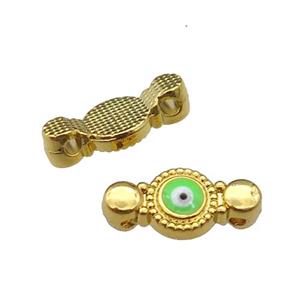 copper Evil Eye connector with green enamel, gold plated, approx 8-17mm