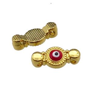 copper Evil Eye connector with red enamel, gold plated, approx 8-17mm