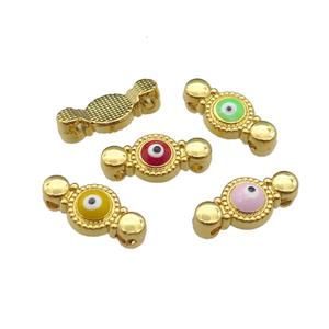 mixed copper Evil Eye connector with enamel, gold plated, approx 8-17mm
