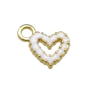 copper Heart pendant with white enamel, gold plated, approx 11mm, 3mm hole