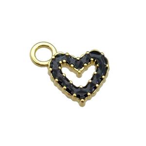 copper Heart pendant with black enamel, gold plated, approx 11mm, 3mm hole