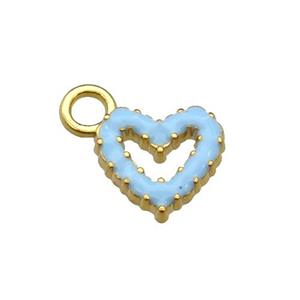copper Heart pendant with blue enamel, gold plated, approx 11mm, 3mm hole