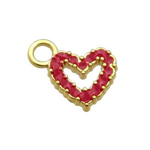 copper Heart pendant with red enamel, gold plated, approx 11mm, 3mm hole