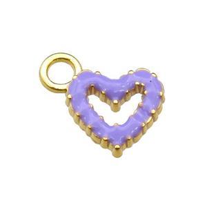 copper Heart pendant with lavender enamel, gold plated, approx 11mm, 3mm hole
