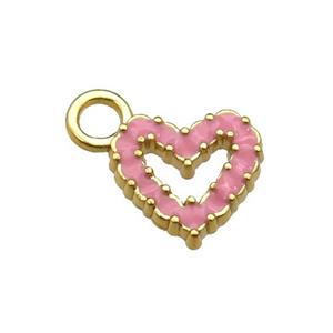 copper Heart pendant with pink enamel, gold plated, approx 11mm, 3mm hole