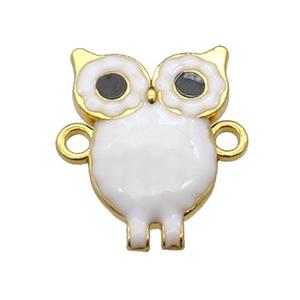 copper Owl charm connector with white enamel, gold plated, approx 16-23mm