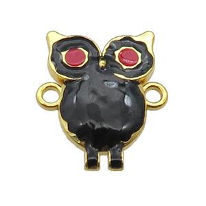 copper Owl connector with black enamel, gold plated, approx 16-23mm