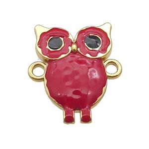 copper Owl connector with red enamel, gold plated, approx 16-23mm