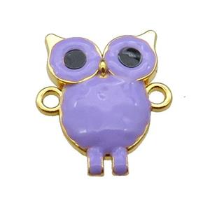 copper Owl connector with lavender enamel, gold plated, approx 16-23mm