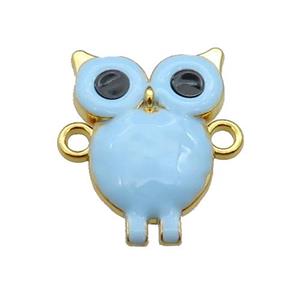 copper Owl connector with blue enamel, gold plated, approx 16-23mm