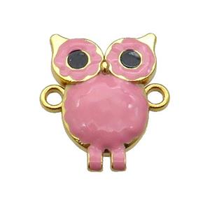 copper Owl connector with pink enamel, gold plated, approx 16-23mm