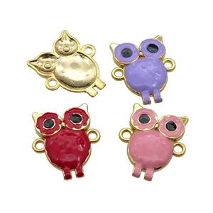 mix copper Owl charm connector with enamel, gold plated, approx 16-23mm