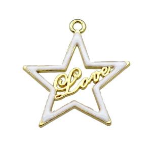 copper Star pendant with white enamel, LOVE, gold plated, approx 33-35mm