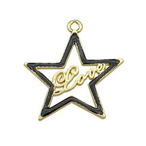 copper Star pendant with black enamel, LOVE, gold plated, approx 33-35mm