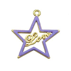 copper Star pendant with lavender enamel, LOVE, gold plated, approx 33-35mm