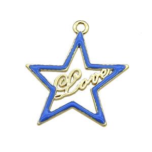 copper Star pendant with blue enamel, LOVE, gold plated, approx 33-35mm