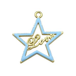 copper Star pendant with blue enamel, LOVE, gold plated, approx 33-35mm