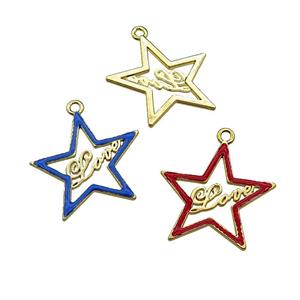 mix copper Star pendant with enamel, LOVE charm, gold plated, approx 33-35mm