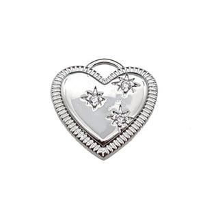copper Heart pendant pave zircon, platinum plated, approx 15mm