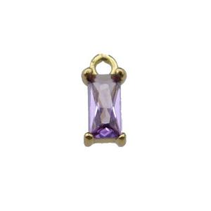 copper rectangle pendant pave purple zircon, gold plated, approx 7mm