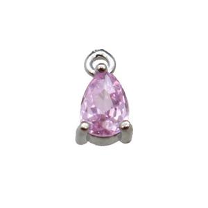 copper teardrop pendant pave pink zircon, platinum plated, approx 5-7mm