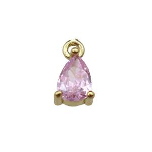 copper teardrop pendant pave pink zircon, gold plated, approx 5-7mm