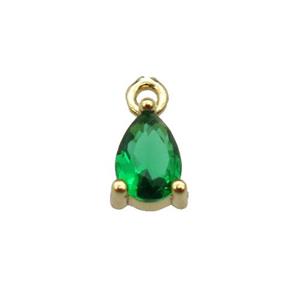 copper teardrop pendant pave green zircon, gold plated, approx 5-7mm