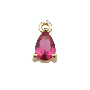 copper teardrop pendant pave ruby zircon, gold plated, approx 5-7mm
