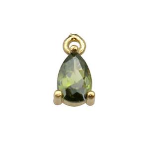copper teardrop pendant pave olive zircon, gold plated, approx 5-7mm