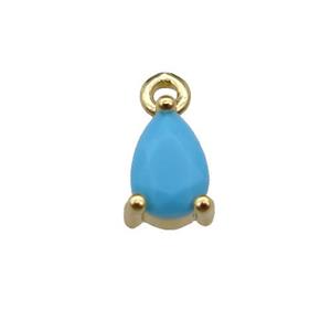 copper teardrop pendant pave blue zircon, gold plated, approx 5-7mm