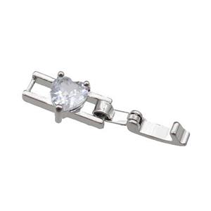 copper clasp pave zircon, platinum plated, approx 7-20mm