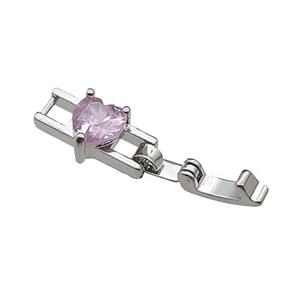copper clasp pave pink zircon, platinum plated, approx 7-20mm