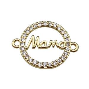copper circle MaMa connector pave zircon, gold plated, approx 14mm dia