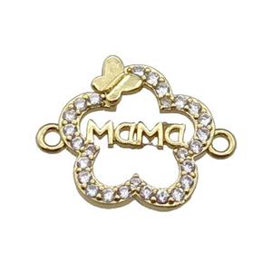 copper flower MaMa connector pave zircon, gold plated, approx 14mm dia