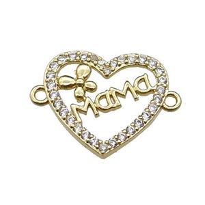 copper Heart MaMa connector pave zircon, gold plated, approx 15-16mm