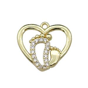 copper Heart babyfeet pendant pave zircon, gold plated, approx 17mm