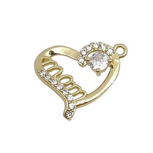 copper Heart MOM pendant pave zircon, gold plated, approx 15-16mm