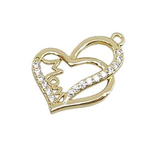copper Heart MOM pendant pave zircon, gold plated, approx 16mm